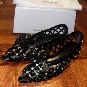 Nensi Dojaka black crystal cut out ballerina flats